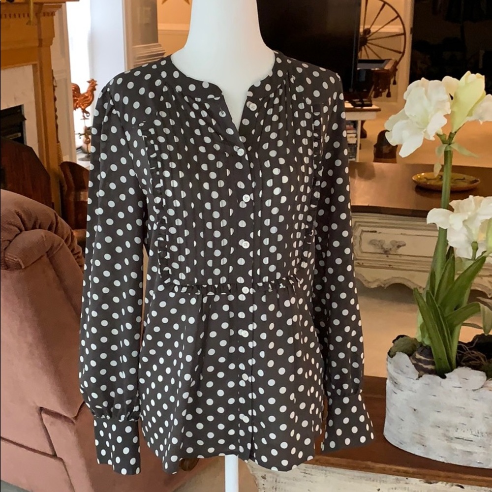 J Crew Grey/White Polka Dot Blouse